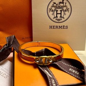 Hermes Mini Clic Chaine d'Ancre Bracelet in Orange Enamel/Gold-Plated